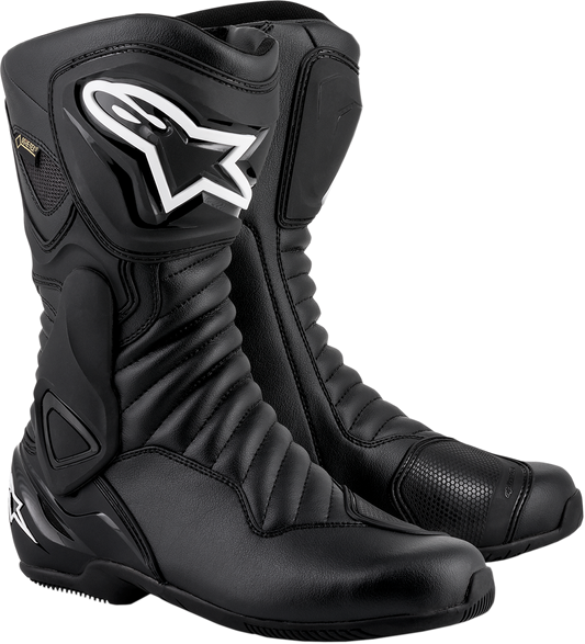 Alpinestars SMX-6 v2 Gore-Tex motorcycle boots in black, US 12 / EU 47, featuring sturdy design and waterproof material.