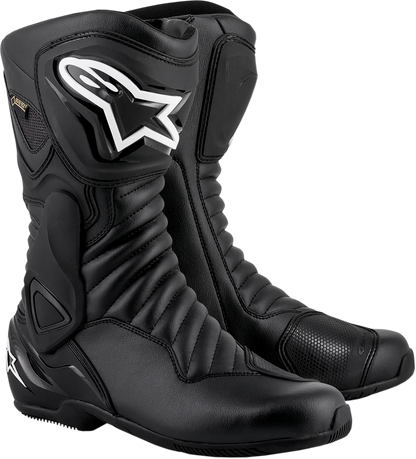 Alpinestars SMX-6 v2 Gore-Tex motorcycle boots in black, US 12.5 / EU 48, featuring sturdy design and waterproof material.