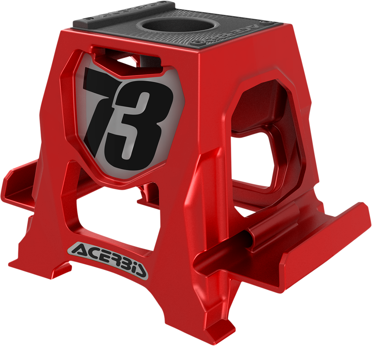 Red Acerbis phone stand by Bill's Exhausts, displayed as a sleek body-shaped accessory for holding smartphones.
