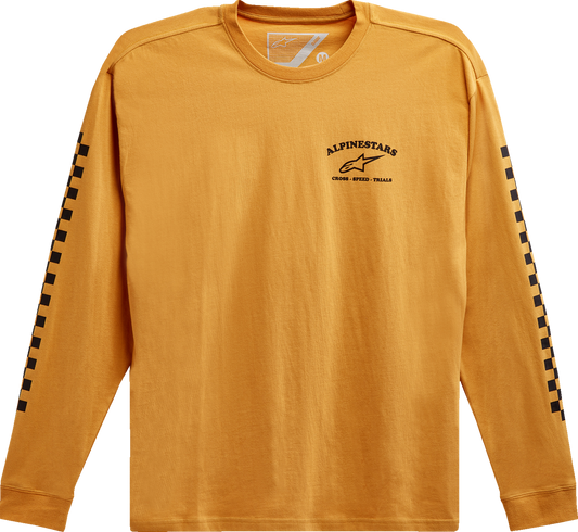Bill's Exhausts Alpinstars Sunday long-sleeve T-shirt in gold, medium size, featuring a casual fit and brand logo on the chest.