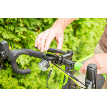 Black SP CONNECT Handlebar Mount for phones, designed for secure attachment on bike handlebars by Bill's Exhausts.