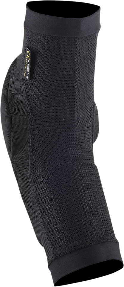 Alpinestars Youth Paragon Plus elbow guards in black and white, protective gear for kids, size L/XL, shown on a plain background.