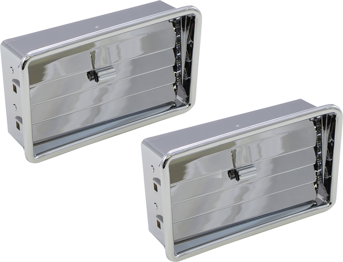 Chrome lower engine vents from Bill's Exhausts Show Chrome 52-642, featuring sleek, polished chrome finish with vent openings.