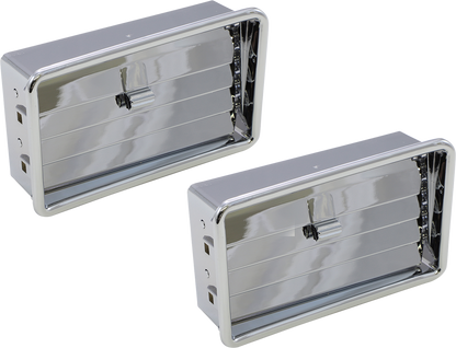Chrome lower engine vents from Bill's Exhausts Show Chrome 52-642, featuring sleek, polished chrome finish with vent openings.