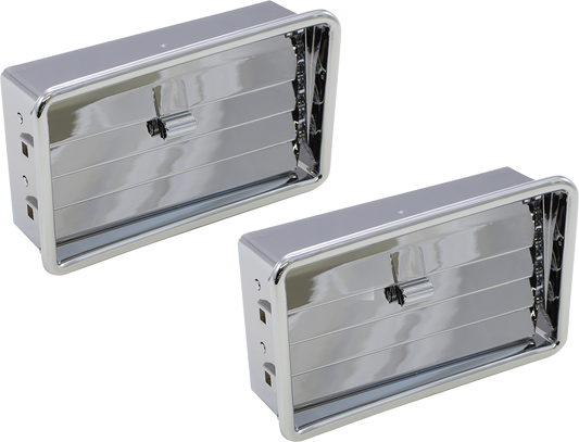 Chrome lower engine vents from Bill's Exhausts Show Chrome 52-642, featuring sleek, polished chrome finish with vent openings.