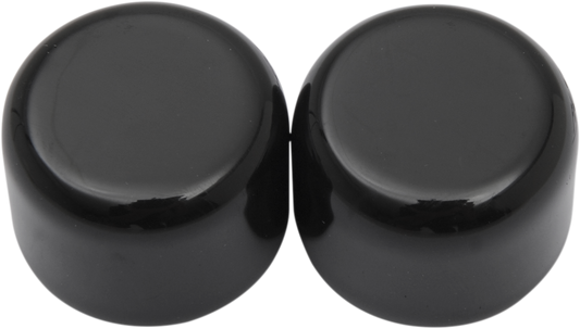 Short black DRAG SPECIALTIES docking covers C77-0100GB for motorcycle, shown in a close-up image.