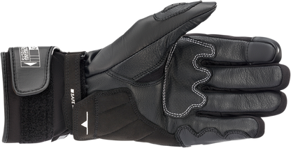 Alpinestars SP-365 Drystar® motorcycle gloves in black and white, XL size, showing detailed design and textured finger grip.