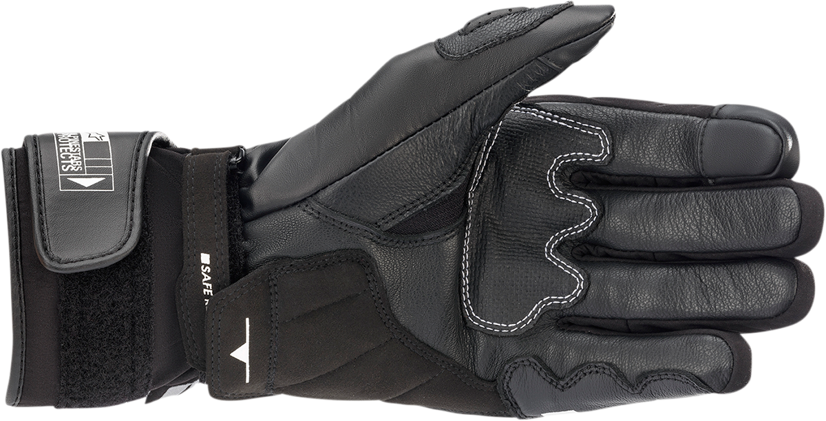 Alpinestars SP-365 Drystar® motorcycle gloves in black and white, large size, showing protective design and adjustable wrist closure.