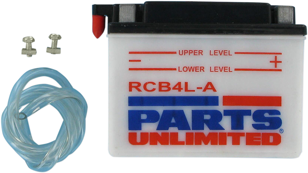 Heavy-duty Parts Unlimited RCB4-LA motorcycle battery with durable casing and terminals, designed for reliable power in motorcycles.