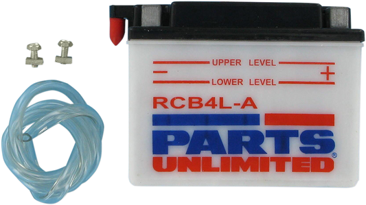 Heavy-duty Parts Unlimited RCB4-LA motorcycle battery with durable casing and terminals, designed for reliable power in motorcycles.