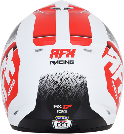 Pearl white and red AFX FX-17 motorcycle helmet with force design, small size, featuring a sleek aerodynamic shape and visor.
