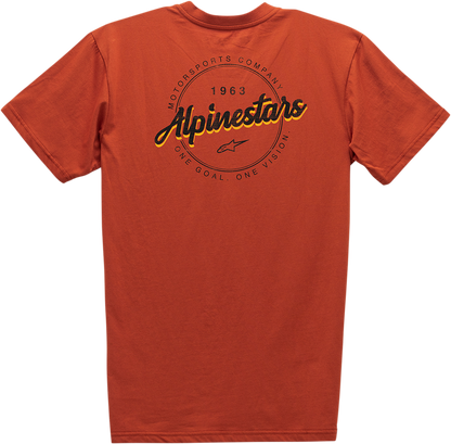 Coral ALPINESTARS Turnpike Premium T-Shirt in XL, displayed flat showing front design and material texture.