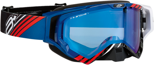 Bill's Exhausts ARCTIVA Vibe Snow Goggles in black, blue, and red with tinted lenses for winter sports.
