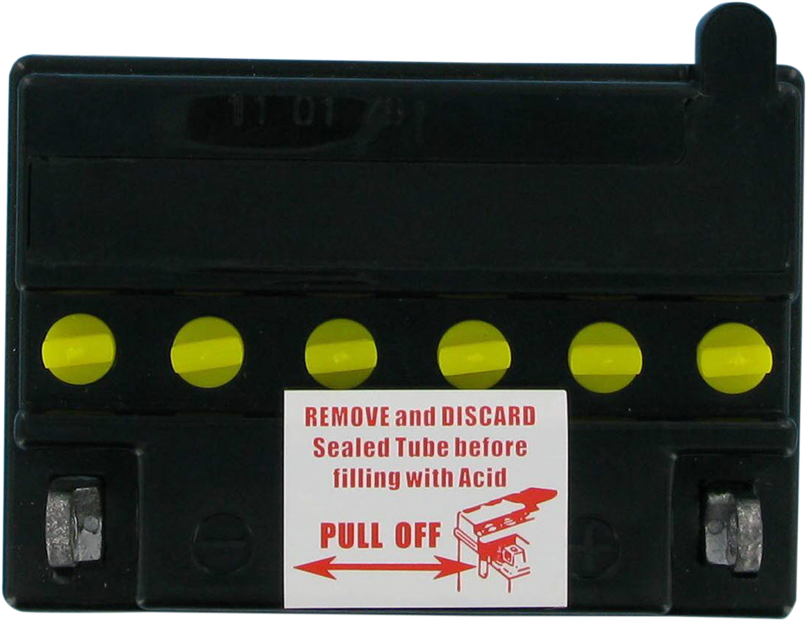 Parts Unlimited heavy-duty YB7C-A motorcycle battery with top terminals, designed for reliable starting power.