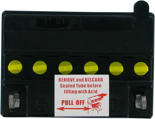 Parts Unlimited heavy-duty YB7C-A motorcycle battery with top terminals, designed for reliable starting power.