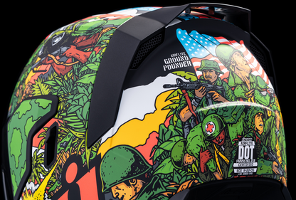 Green ICON Airflite™ GP23 motorcycle helmet with visor and ventilation, small size, featuring bold graphics.