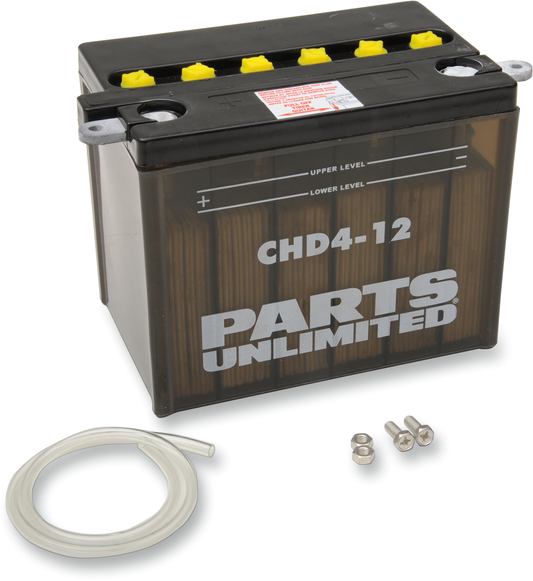 PARTS UNLIMITED, Parts Unlimited CHD4-12 Heavy-Duty Motorcycle Battery - YHD12 Black Case