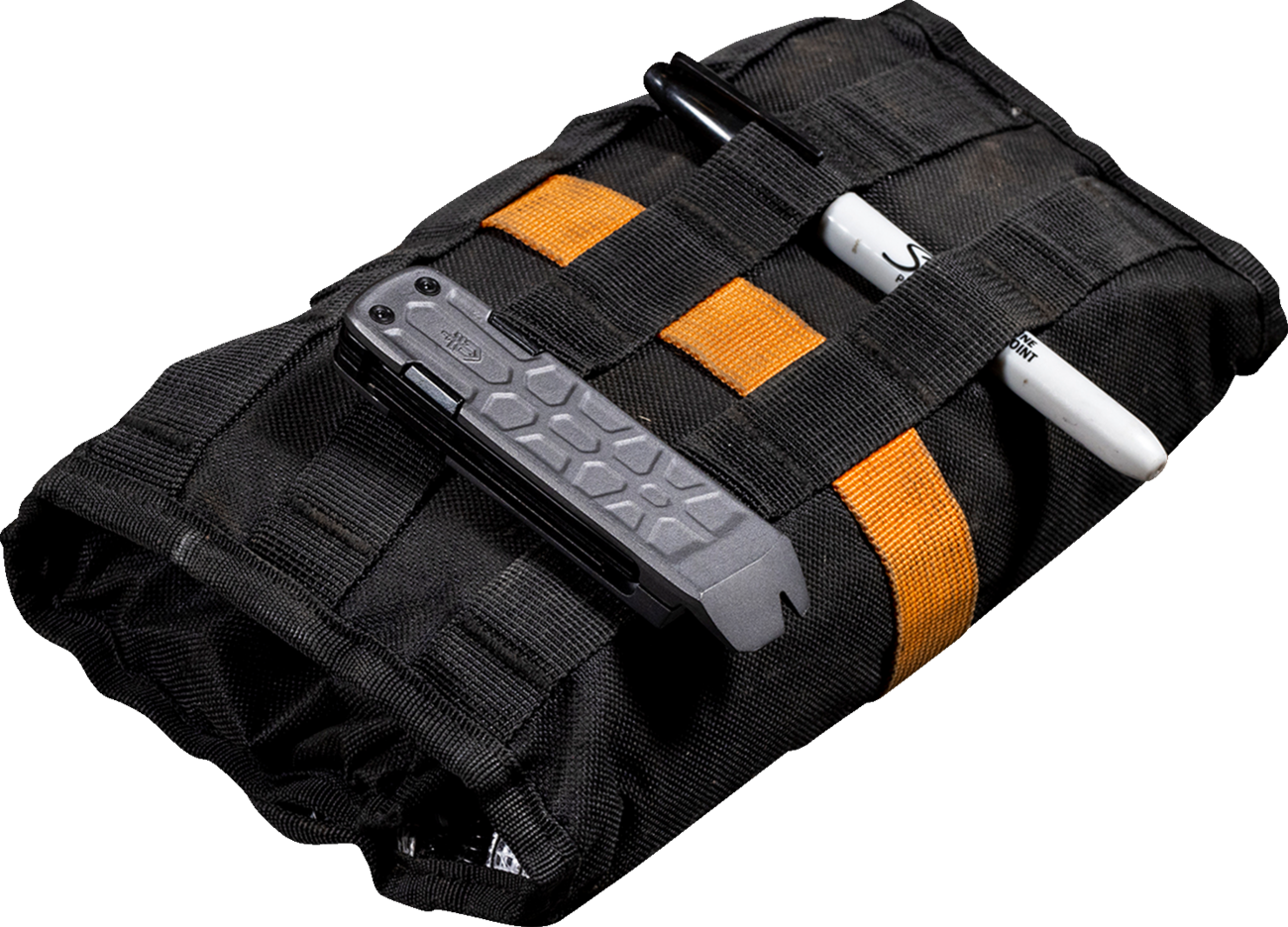 Black BILTWELL EXFIL-0 2.0 Tool Roll with multiple compartments, designed for storing tools securely and neatly.