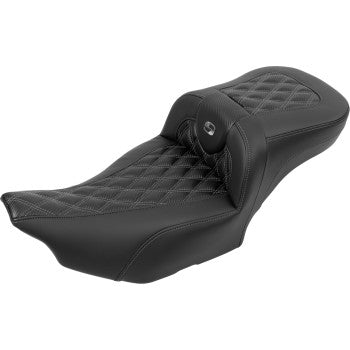 SADDLEMEN Roadsofa™ extended reach motorcycle seat with gray lattice stitching, designed for FLTR/FLHX 2023-2024 models