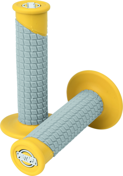 ProTaper Clamp-On Pillow Top Grips in yellow and gray, ergonomic motorcycle handlebar grips by Bill's Exhausts.