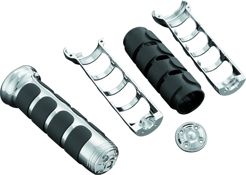 Kuryakyn ISO motorcycle grips for Honda GL1800 with heated chrome grips, featuring ergonomic design and chrome finish.