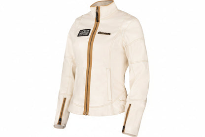 ICON Women's Tuscadero3™ Jacket in white, size 2XL, featuring a stylish, fitted design with zipper details and a high collar.
