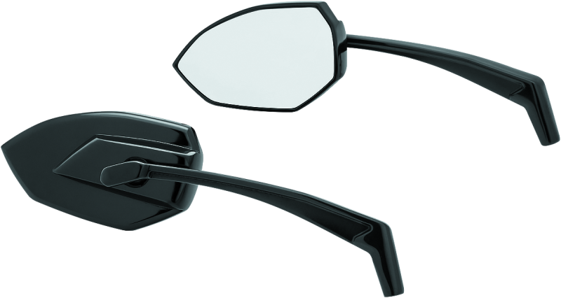 Kuryakyn Phantom Mirrors in gloss black with aggressive angular design and premium chrome finish, motorcycle handlebar accessories.