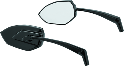 Kuryakyn Phantom Mirrors in gloss black with aggressive angular design and premium chrome finish, motorcycle handlebar accessories.
