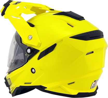 Bill's Exhausts AFX FX-41DS helmet in hi-vis yellow, 2XL size, with clear visor and adjustable straps.