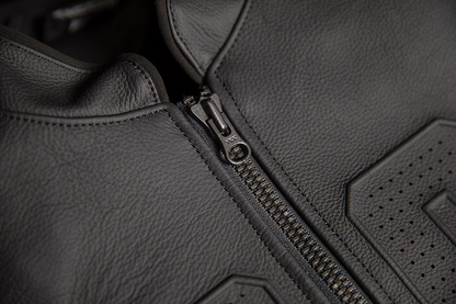 Bill's Exhausts ICON Motorhead3™ Black jacket, small size, shown with front view, featuring sleek design and classic style.