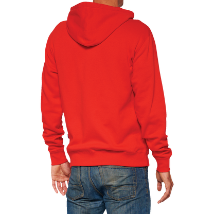 Red Bill's Exhausts fleece zip-up hoodie in medium, featuring a front zipper and soft fleece material.