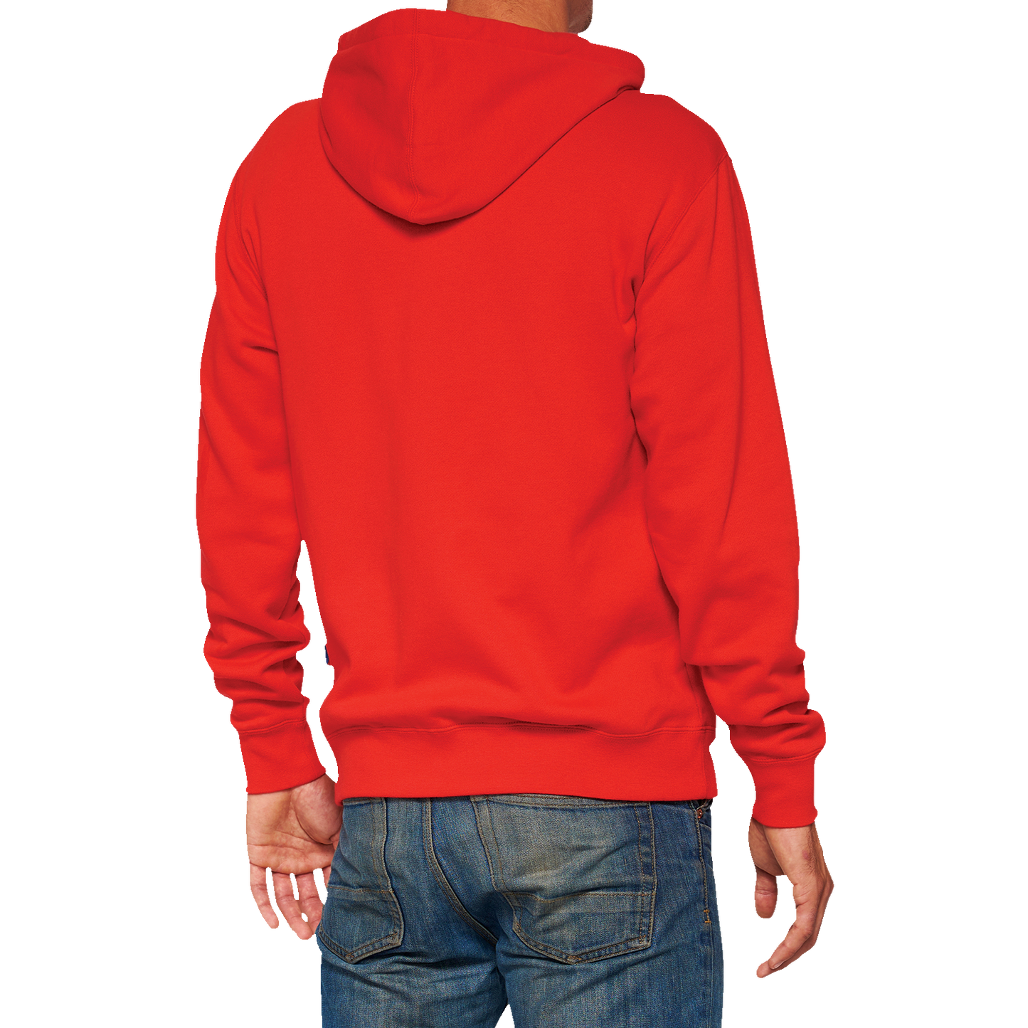 Red Bill's Exhausts fleece zip-up hoodie in large size, featuring a front zipper and hood, displayed on a plain background.