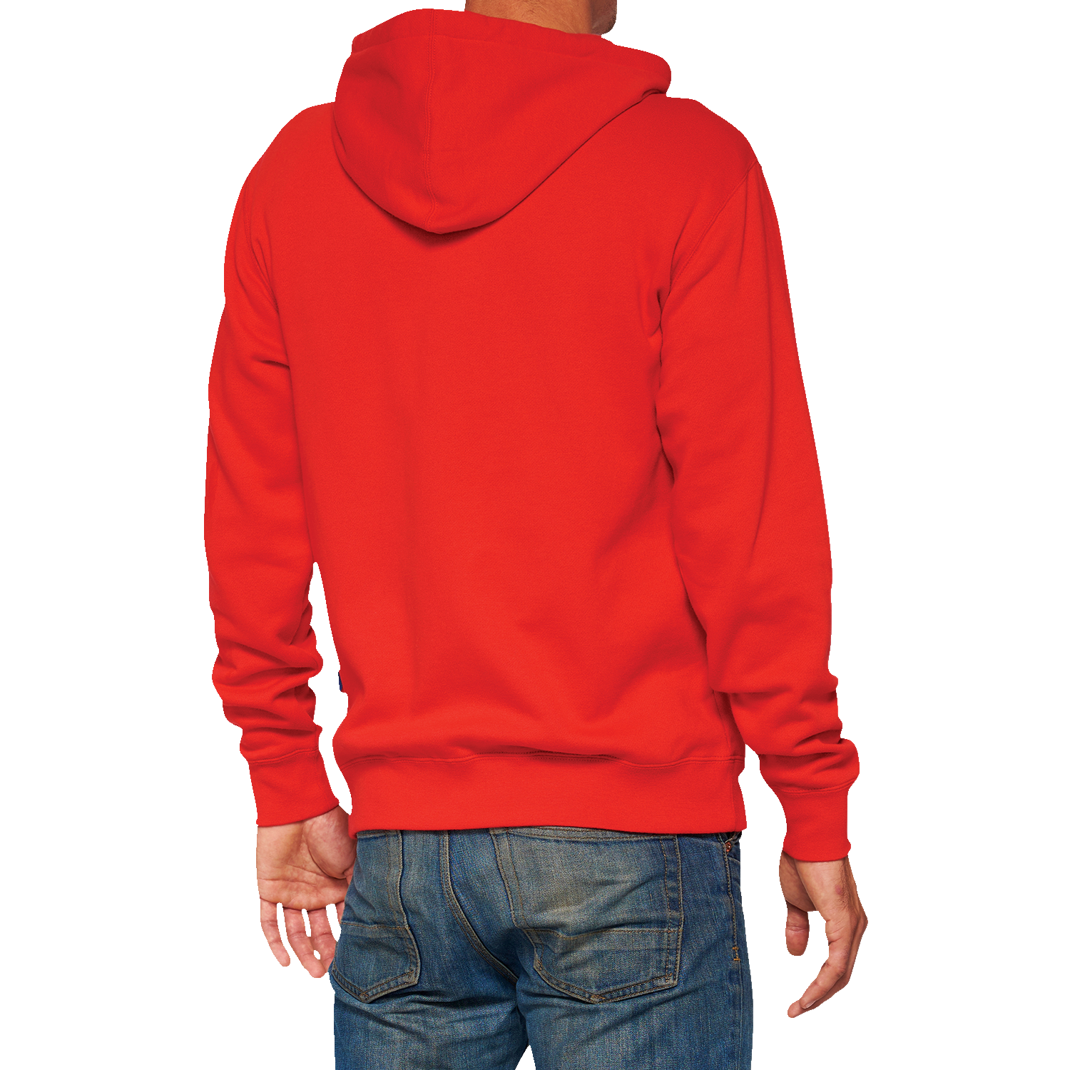 Red Bill's Exhausts fleece zip-up hoodie in large size, featuring a front zipper and hood, displayed on a plain background.
