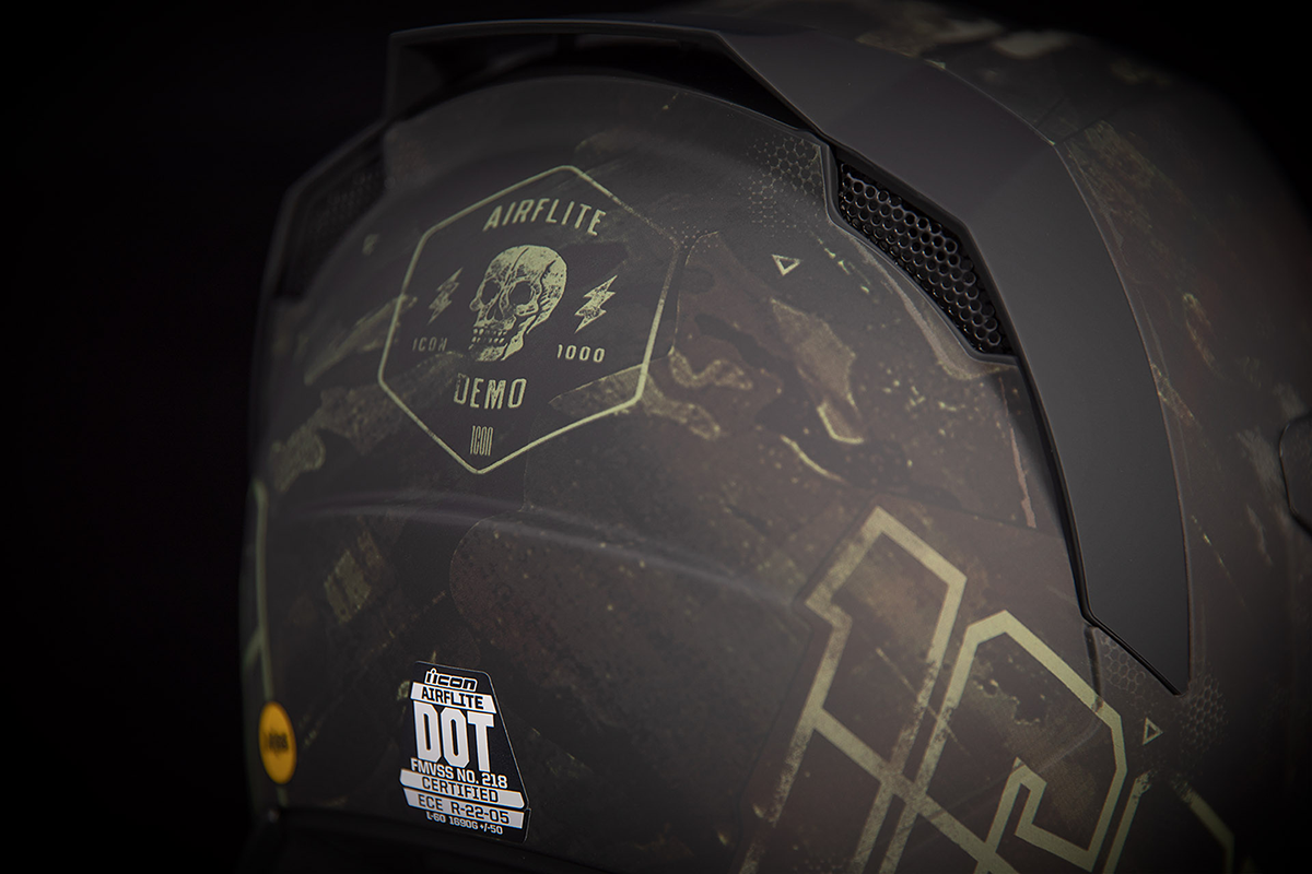 Black ICON Airflite™ helmet with MIPS® technology, small size, featuring a sleek aerodynamic design and clear visor.