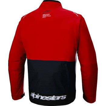 Alpinestars Lite-Dura softshell jacket in black, red, and white, front view, showing lightweight design and color accents.