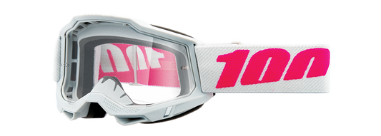Bill's Exhausts 100% Accuri 2 Junior Goggles in clear for kids, featuring a lightweight design and adjustable strap for comfort.