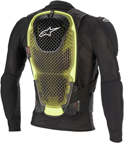 Black and yellow Alpinestars Bionic Pro v2 motorcycle jacket in small size, featuring protective armor and sporty design.
