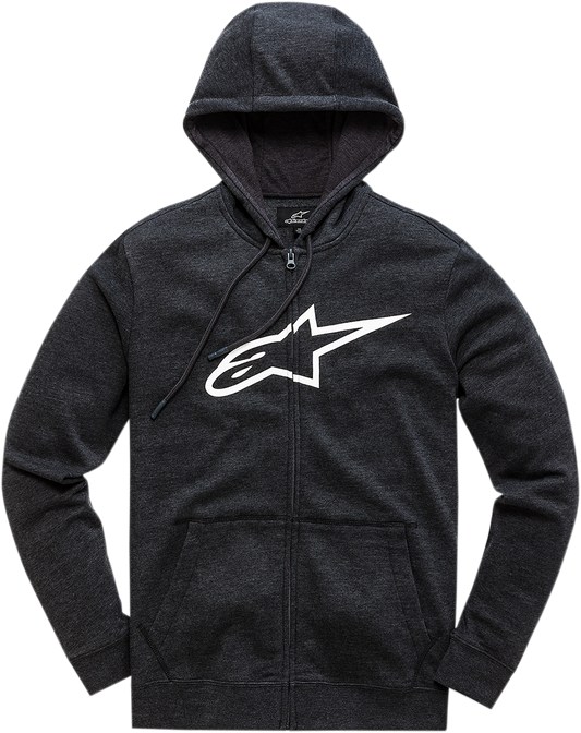 Alpinestars Ageless 2 Zip Hoodie in black and white, medium size, featuring a full front zipper and adjustable hood.