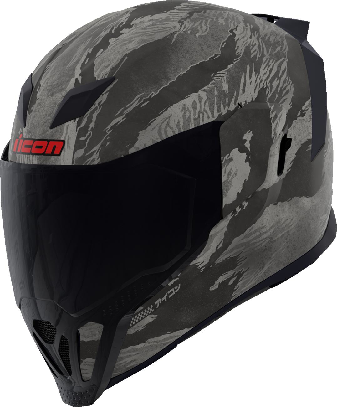 Bill's Exhausts ICON Airflite™ helmet in gray with Tiger's Blood design, featuring MIPS® safety technology, size XS.