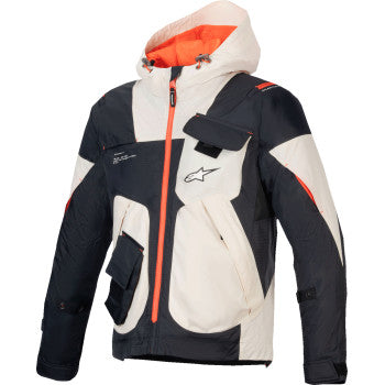 Alpinestars Mogress Air Jacket in black, almond, and hot orange for men, shown in small size with ventilation panels and sporty design.