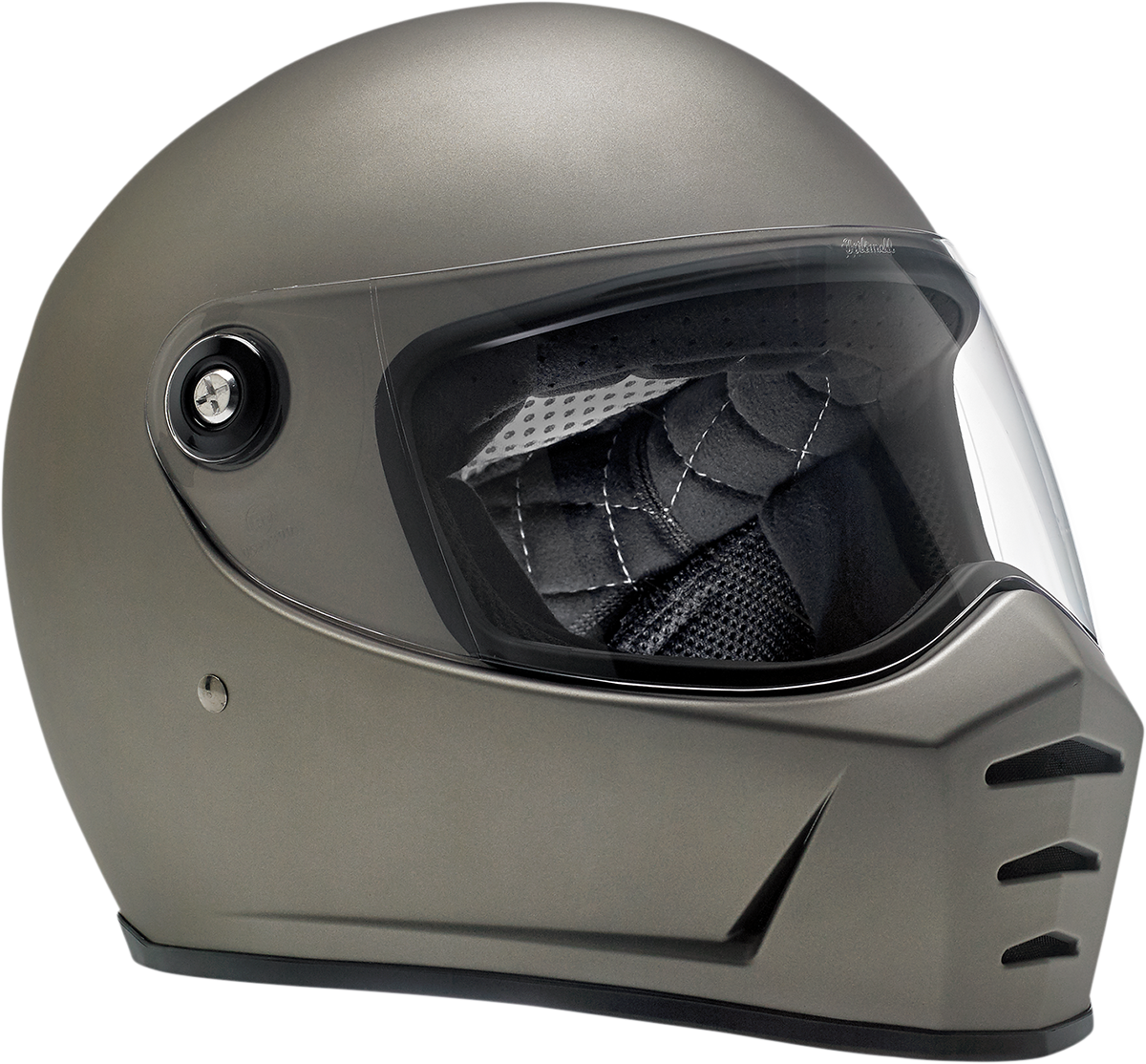 BILTWELL Lane Splitter helmet in flat titanium color, XS size, featuring a sleek motorcycle helmet design.
