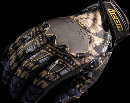 Black ICON Hooligan Daytripper™ gloves in large size, featuring protective padding and durable material for motorcycle riding.