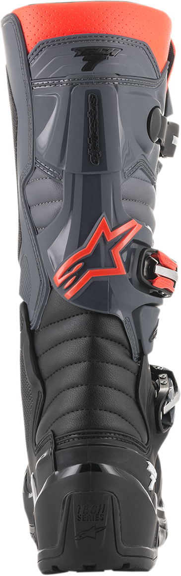 Alpinestars Tech 7 Enduro motorcycle boots in black and gray, US size 14, featuring durable construction and protective design