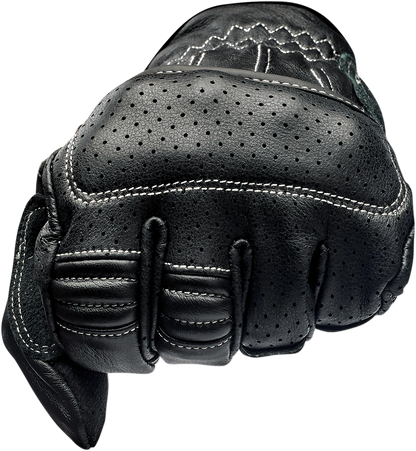 Black and cement BILTWELL Borrego gloves in medium size showing rugged leather and reinforced knuckles by Bill's Exhausts.