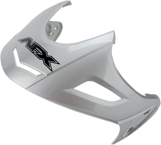 Silver AFX FX-50 Peak helmet with sleek design and clear visor, featuring the Bill's Exhausts branding and safety features.