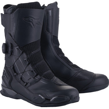 Alpinestars SP-X BOA Drystar motorcycle boots in black and dark gray, US 11.5, displayed from the side view.