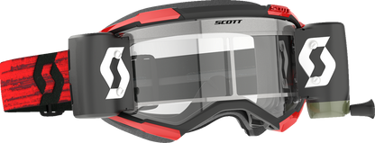 Scott Fury WFS goggles in dark red with clear lenses, designed for motorcycle or racing use, featuring a durable engine-style frame.