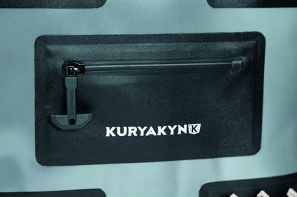 Kuryakyn Torke 24L waterproof dry bag panniers for power sports storage, showing durable black material and secure straps.