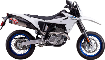 YOSHIMURA Race RS-12 full exhaust system for Suzuki with stainless steel and carbon fiber finishes, featuring sleek pipes and muffler