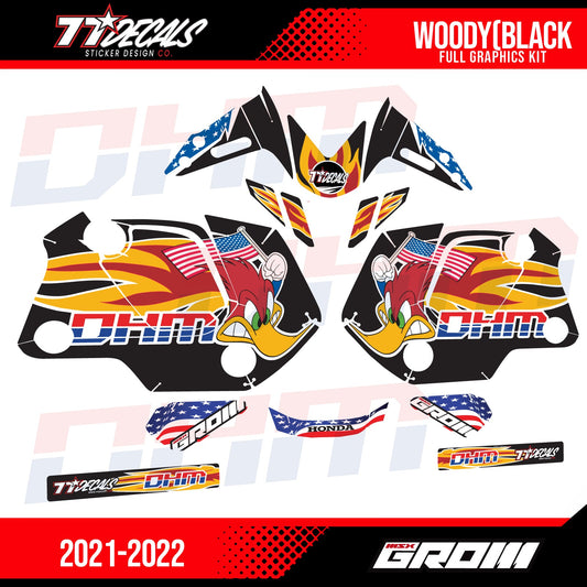 77 Decals / DHM Woody Graphic Kit for the 2022 Honda Grom - Howling Moto